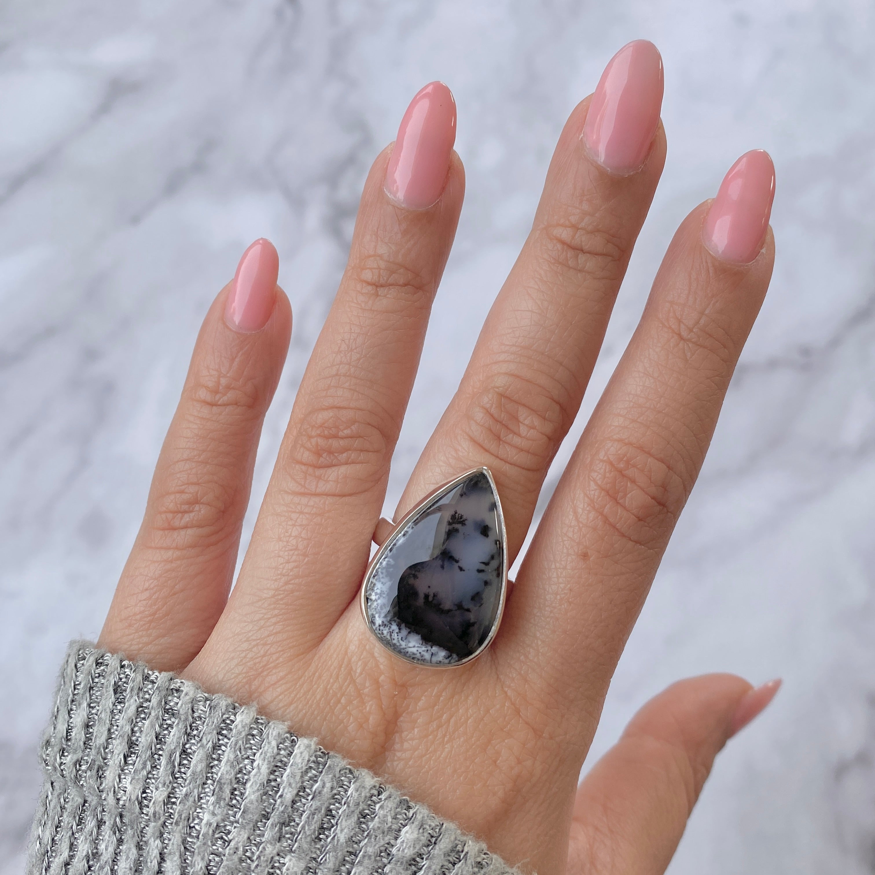 Dendritic Agate Adjustable Ring-(DDA-R-12.)